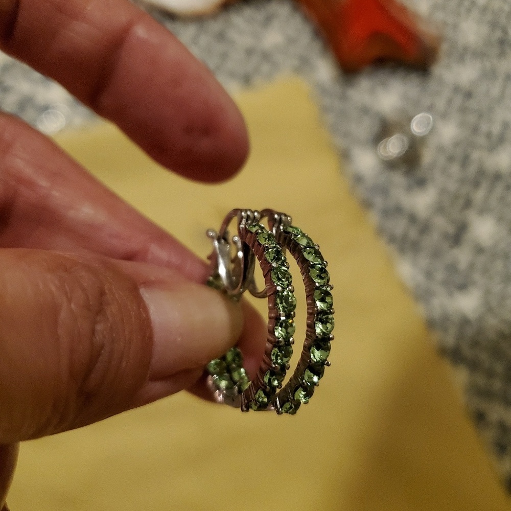 Green Swarovski Peridot Hoop Earrings